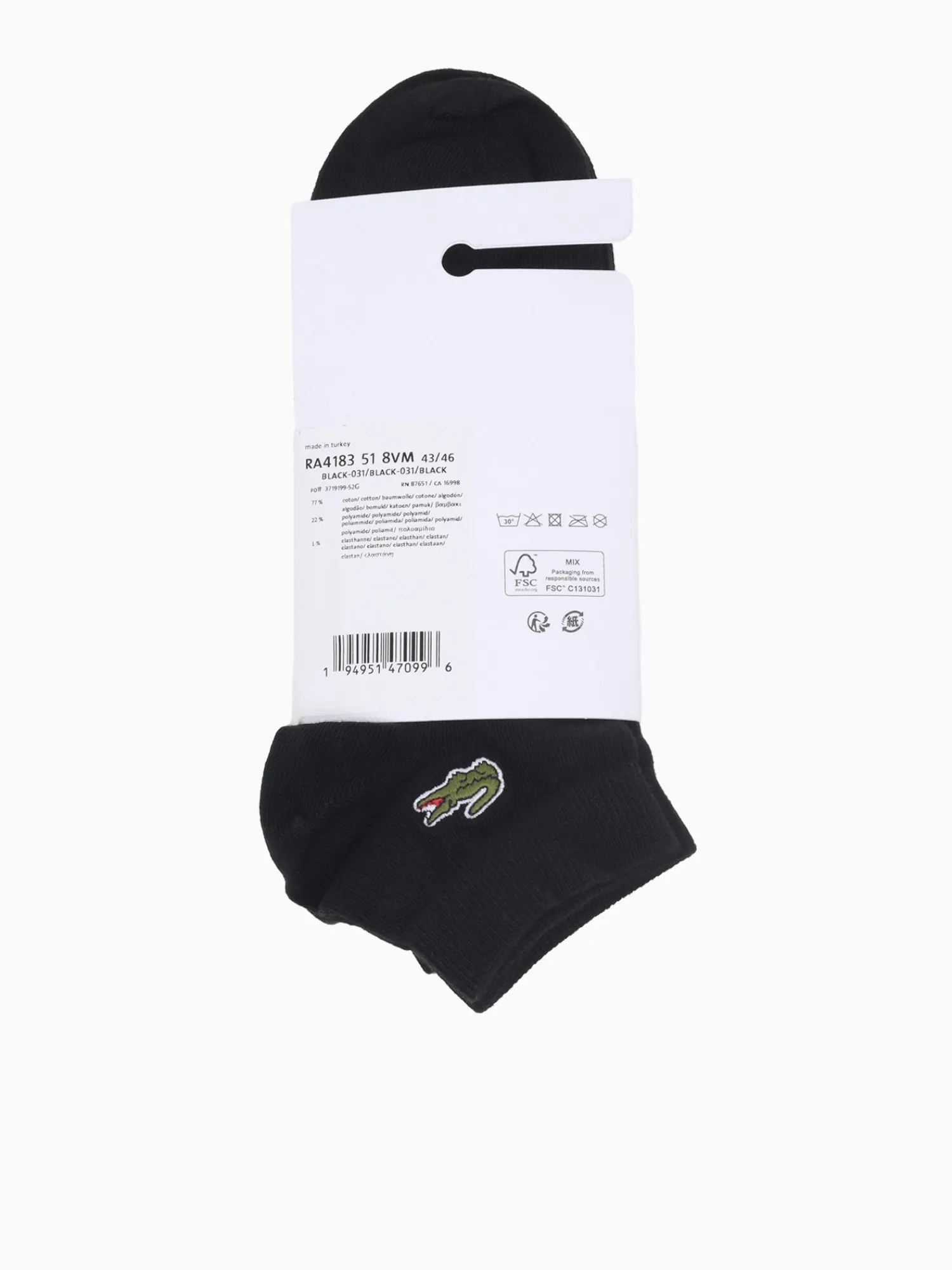 Outlet Lacoste ankle sock 1013 blk blk cotton nylon Black