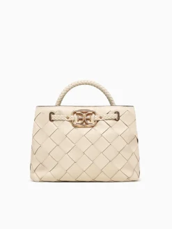 Outlet Sam Edelman cleo small woven satchel cream leather Off White