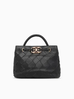 Sale Sam Edelman cleo small woven satchel leather Black