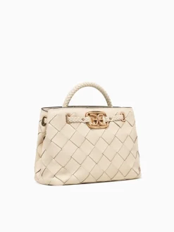 Outlet Sam Edelman cleo small woven satchel cream leather Off White