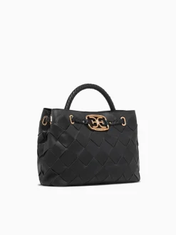 Sale Sam Edelman cleo small woven satchel leather Black