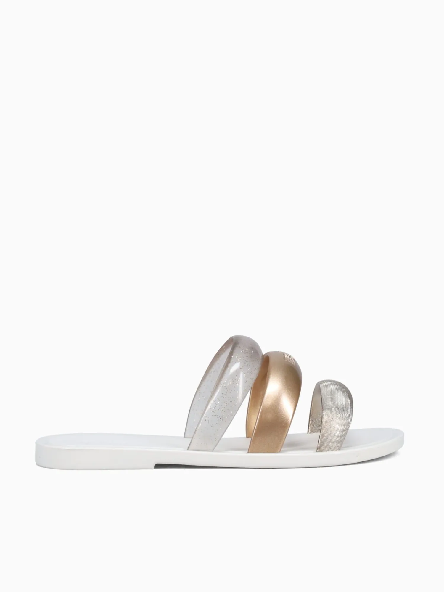 Discount Melissa eclipse slide bronze gold jelly White