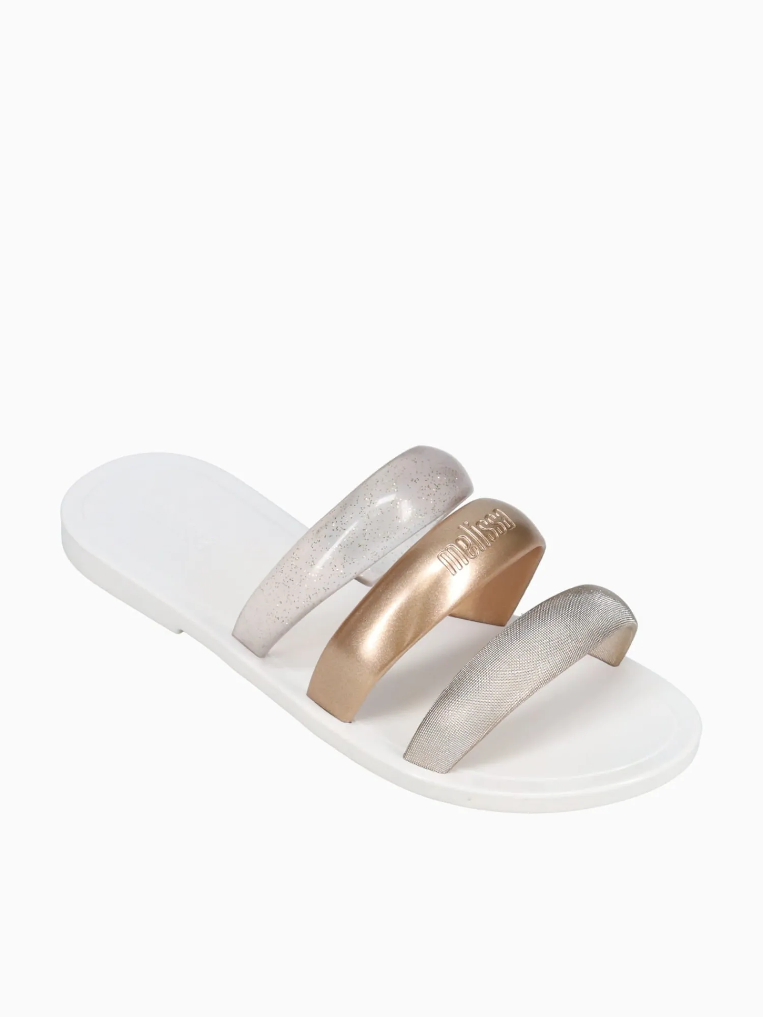 Discount Melissa eclipse slide bronze gold jelly White