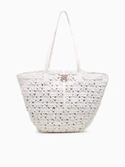 New Sam Edelman layla floral fan tote eggshell Off White