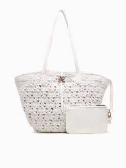 New Sam Edelman layla floral fan tote eggshell Off White
