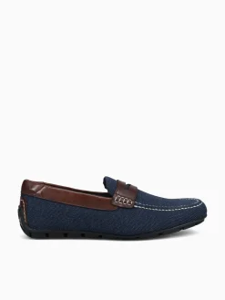 Fashion Florsheim motor knit moc toe peny brown knit Navy