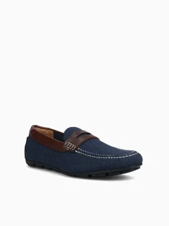 Fashion Florsheim motor knit moc toe peny brown knit Navy